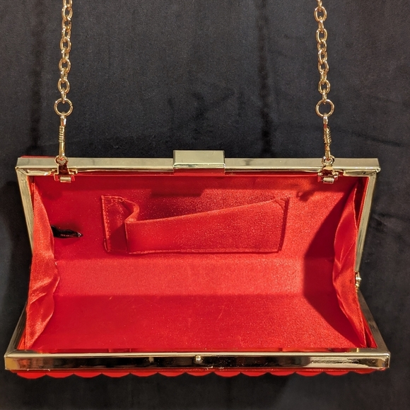 Red Satin and Acrylic Disco Ball Style Evening Bag with Gold Chain Strap - Picture 7 of 12
